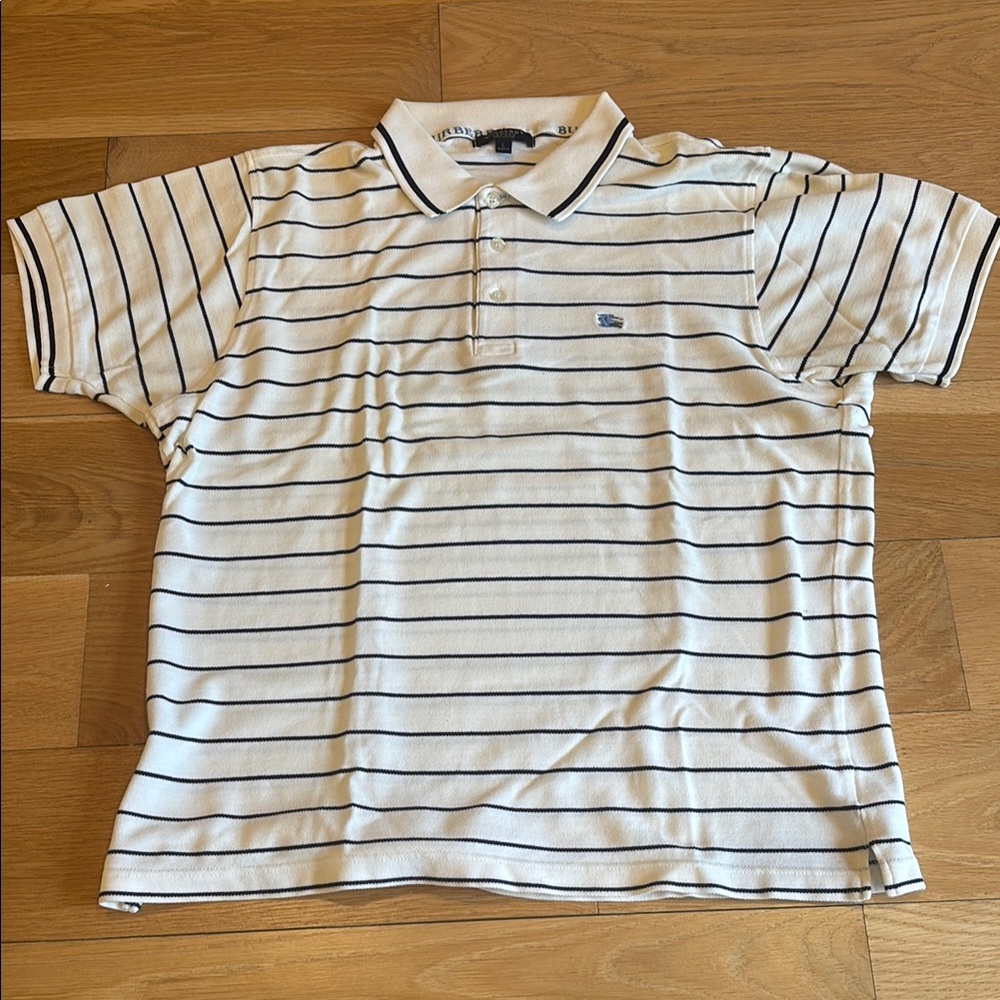 Burberry White and Black Polo Shirt with Classic Design